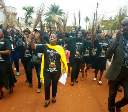 A group of African women in black protest