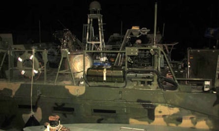 A picture released by Iran’s Revolutionary Guards of the US navy boats in custody