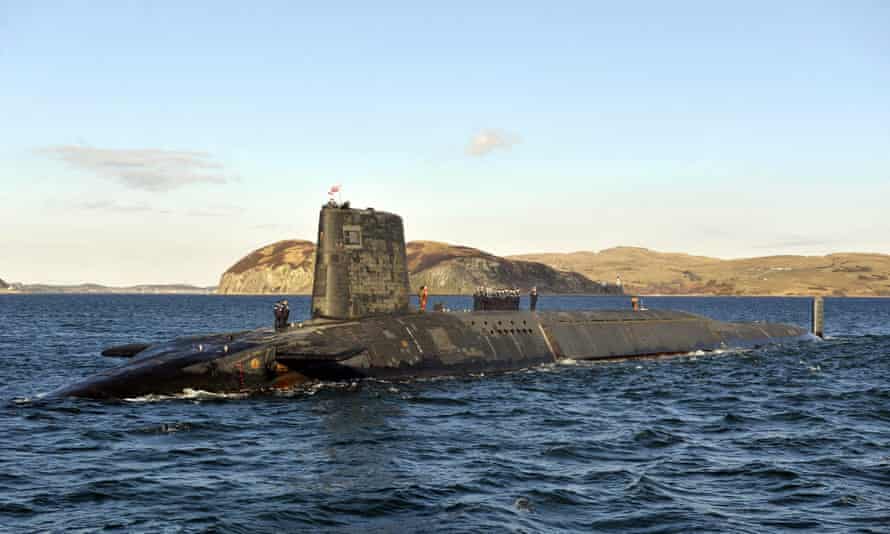 A Vanguard-class submarine travelling on the surface