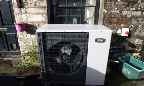 An Ideal heat pump in front of a cottage in Newbiggin-on-Lune