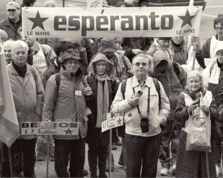 Demonstrators march in support of Esperanto, Strasbourg, France, 2004.
