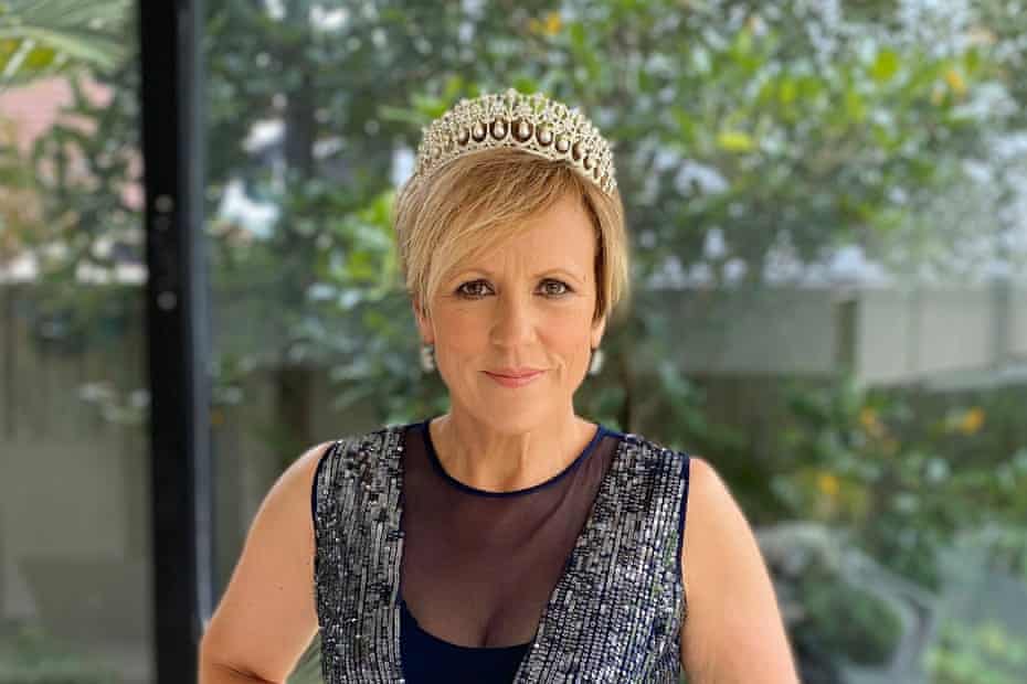 New Zealand TV presenter Hilary Barry wearing tiara for the #formalFridays movement. 