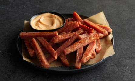 Spam french fries with dip.