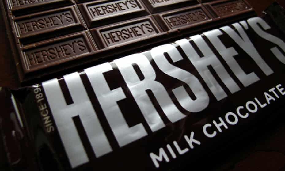 A Hershey's milk chocolate bar and packaging.