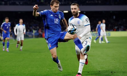 Luke Shaw playing against Italy