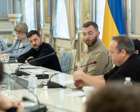 Ukrainian President Volodymyr Zelenskyy attending a meeting with journalists in Kyiv, amid the Russian invasion of Ukraine, on 8 October 2025.