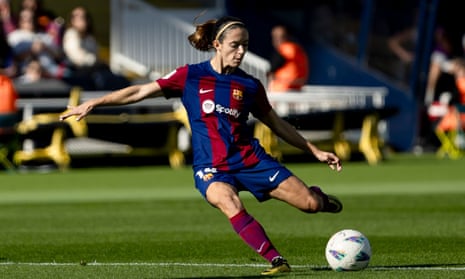 Aitana Bonmatí scores the opening goal of the game at Barcelona’s Olympic Stadium.