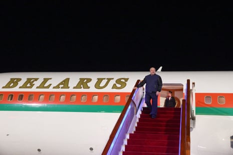 Belarus’s president, Alexander Lukashenko, arrives in Beijing.