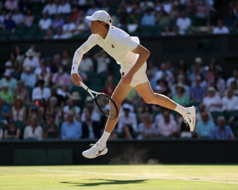 Jannik Sinner has an early break in the opening set of his semi-final against Novak Djokovic.