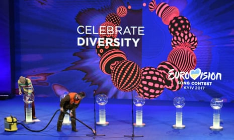 Cleaning up for the semi-final allocation draw of the Eurovision song contest