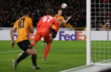 Wolverhampton Wanderers’ Diogo Jota scores their first goal.