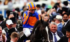 Ryan Moore celebrates winning the Derby with Auguste Rodin