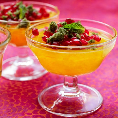 Nigel Slater’s orange and elderflower jelly with pomegranate and mint.