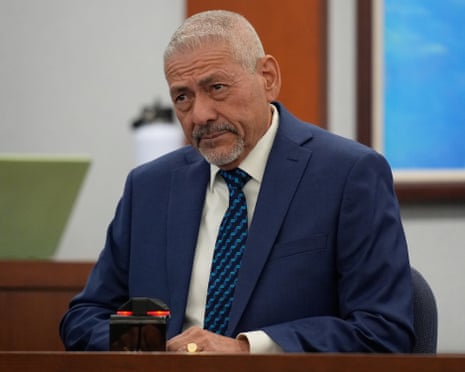 Kenneth Rios, former Las Vegas police officer, testifies during the murder trial of Duane "Keffe D" Davis related to the 1996 killing of rapper Tupac Shakur, at Clark County District Court Regional Justice Center in Las Vegas on 18 August.