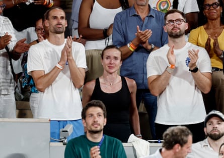 An emotional Elina Svitolina looks on as her husband, Gaël Monfils, plays his last match at Roland Garros
