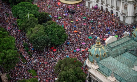 Women’s rights protesters stage a demonstration against Jair Bolsonaro during last year’s presidential campaign