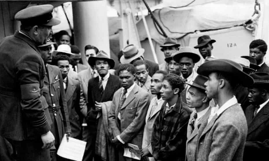 Empire Windrush migrants arrive at Tilbury in 1948.