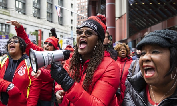 A Chicago Teachers Union rally in downtown Chicago.
