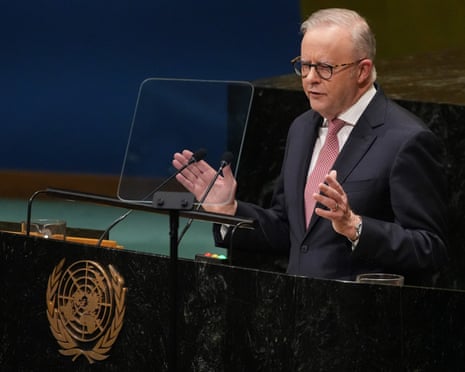 Anthony Albanese addresses the UN