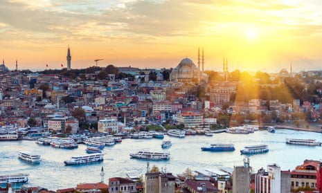 Istanbul at sunset … the old city viewed from across the Golden Horn.