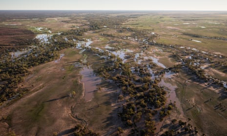 An aerial view of a cattle farm in Queensland's channel country