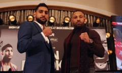 Amir Khan and Kell Brook pose during the announcement in London on Monday for their fight in Manchester next year