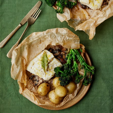 Air Fryer Halibut with Vegetables (Halibut en Papillote) - Stem and Spoon