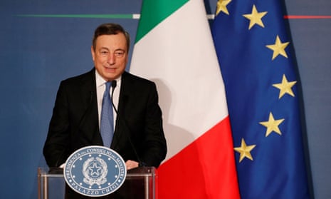 Italy’s prime minister Mario Draghi holds his end-of-year news conference in Rome on 22 December.