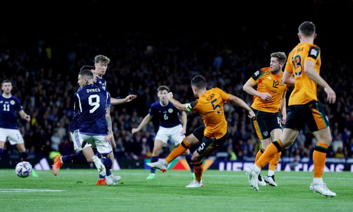 Republic of Ireland's John Egan scores his first goal.