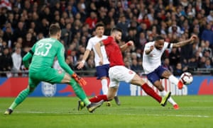 Sterling scores the third goal in England.
