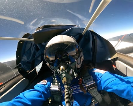A Nasa aviator in the cockpit of a research plane.
