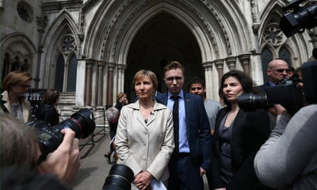 Marina Litvinenko and her son Anatoly, as she addresses the media outside the high court inquiry into her husband’s death.
