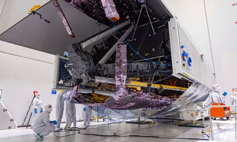 The James Webb space telescope in Europe’s spaceport in Kourou, French Guiana.
