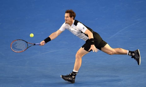 Andy Murray plays a forehand.