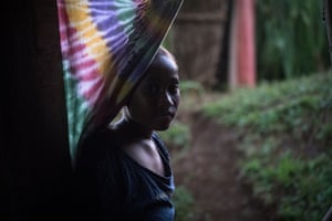 Lilon looking pensive at the door to our house.