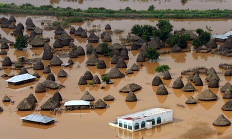 Submerged huts after flooding in Nigeria village