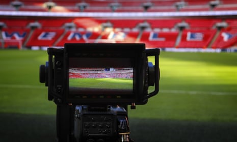 A TV camera at Wembley before a recent Tottenham game in the Premier League.