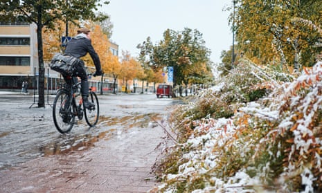 A  man on a bike in Joensuu