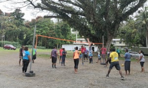 People play volleyball amid the pandemic in Fiji.