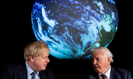 Boris Johnson (left) and British broadcaster and naturalist Sir David Attenborough at the COP 26 launch at the Science Museum in London.