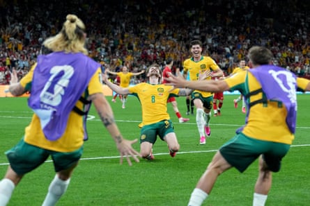 Connor Metcalfe celebrates his extremity against Turkey