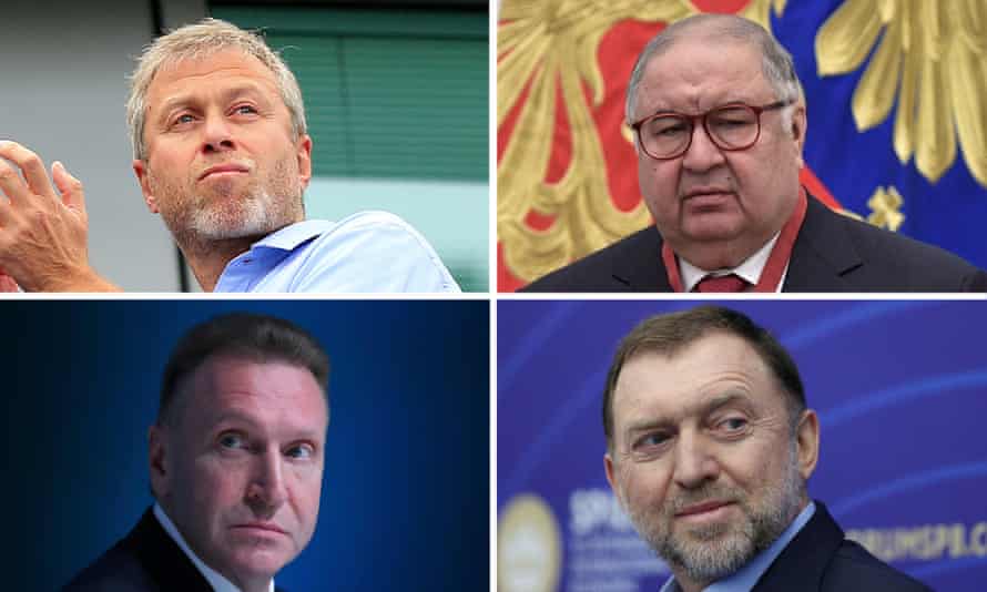 Dans le sens des aiguilles d'une montre, à partir de la gauche : les hommes d'affaires Roman Abramovich, Alisher Usmanov, Oleg Deripaska et Igor Shuvalov figurent tous dans le Russian Asset Tracker.