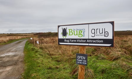 The sign to Bug farm and Grub kitchen, just outside of St Davids, Pembokeshire, Wales.