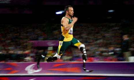 South Africa's Oscar Pistorius competes during a men's 200m at the 2012 Paralympics in London