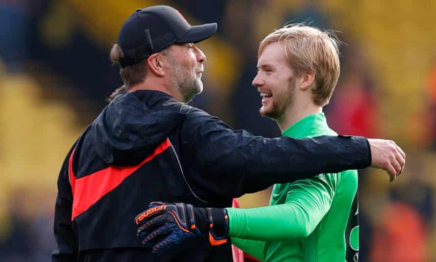 Caoimhín Kelleher: from childhood striker to Liverpool’s cup final keeper | Liverpool 4 Caoimhín Kelleher is embraced by Jürgen Klopp after October’s 5-0 win at Watford.