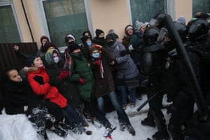 Moscow, Russia: police detain protesters during a demonstration against the jailing of opposition leader Alexei Navalny