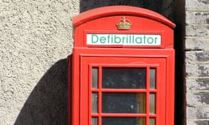 A defibrillator-equipped phone box in Castleton Derbyshire