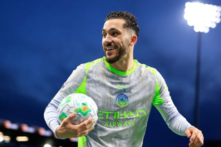 Manchester City’s Rayan Cherki smiling