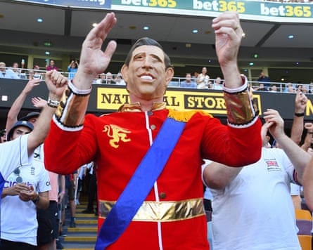 A fan dressed as King Charles leads the Barmy Army revelry at The Gabba in Brisbane