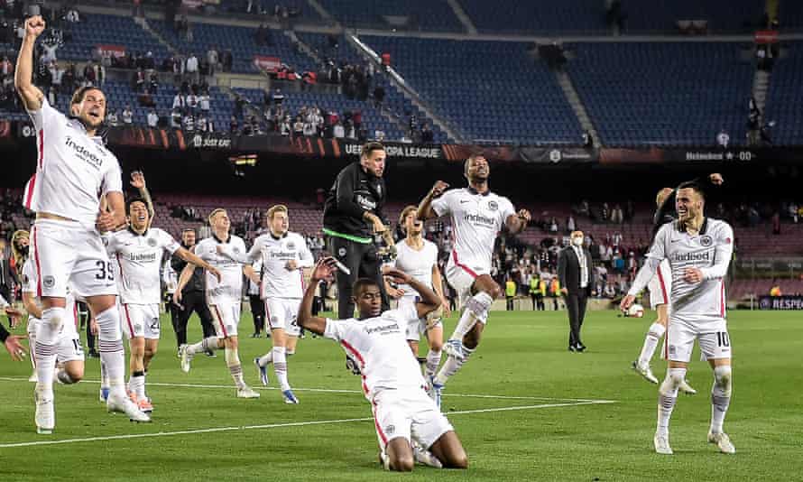 Eintracht Frankfurt celebrate a famous second leg victory in Catalonia.